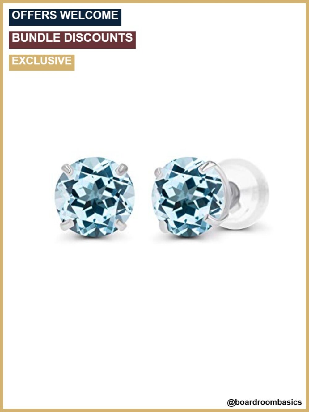 14K Solid White Gold 4mm Sky Blue Topaz Stud Earrings Prong Set Women's Jewelry